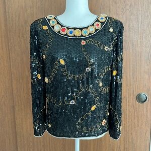 Vintage Jennifer Sequin Beaded 80s Holiday Christmas Top M